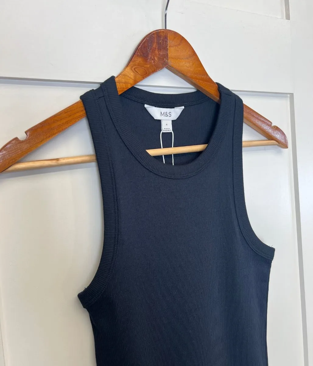 Black Ribbed Vest Top EcoFriendlyMaterial Sport Hoodie