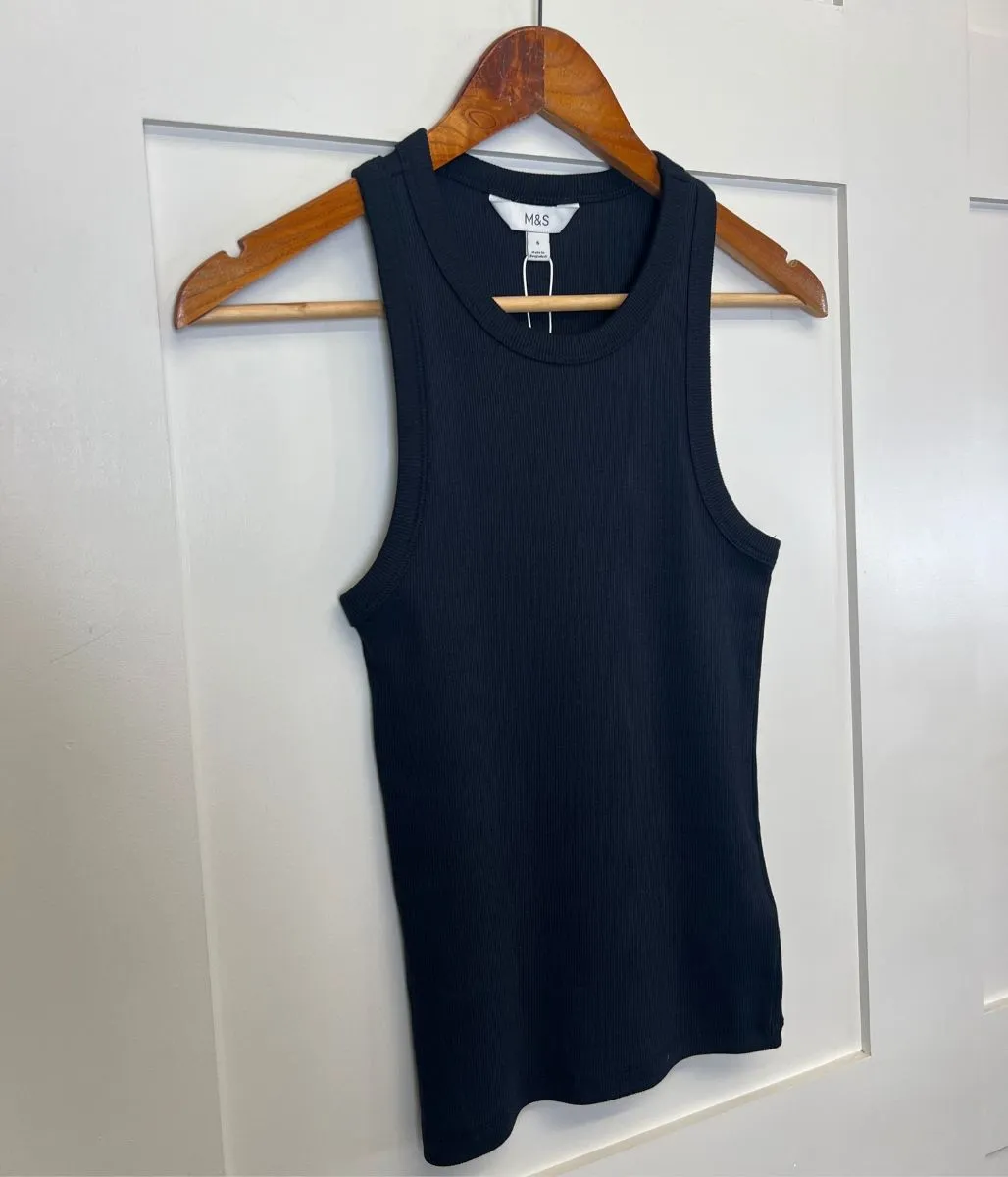 Black Ribbed Vest Top UltraSoftLining