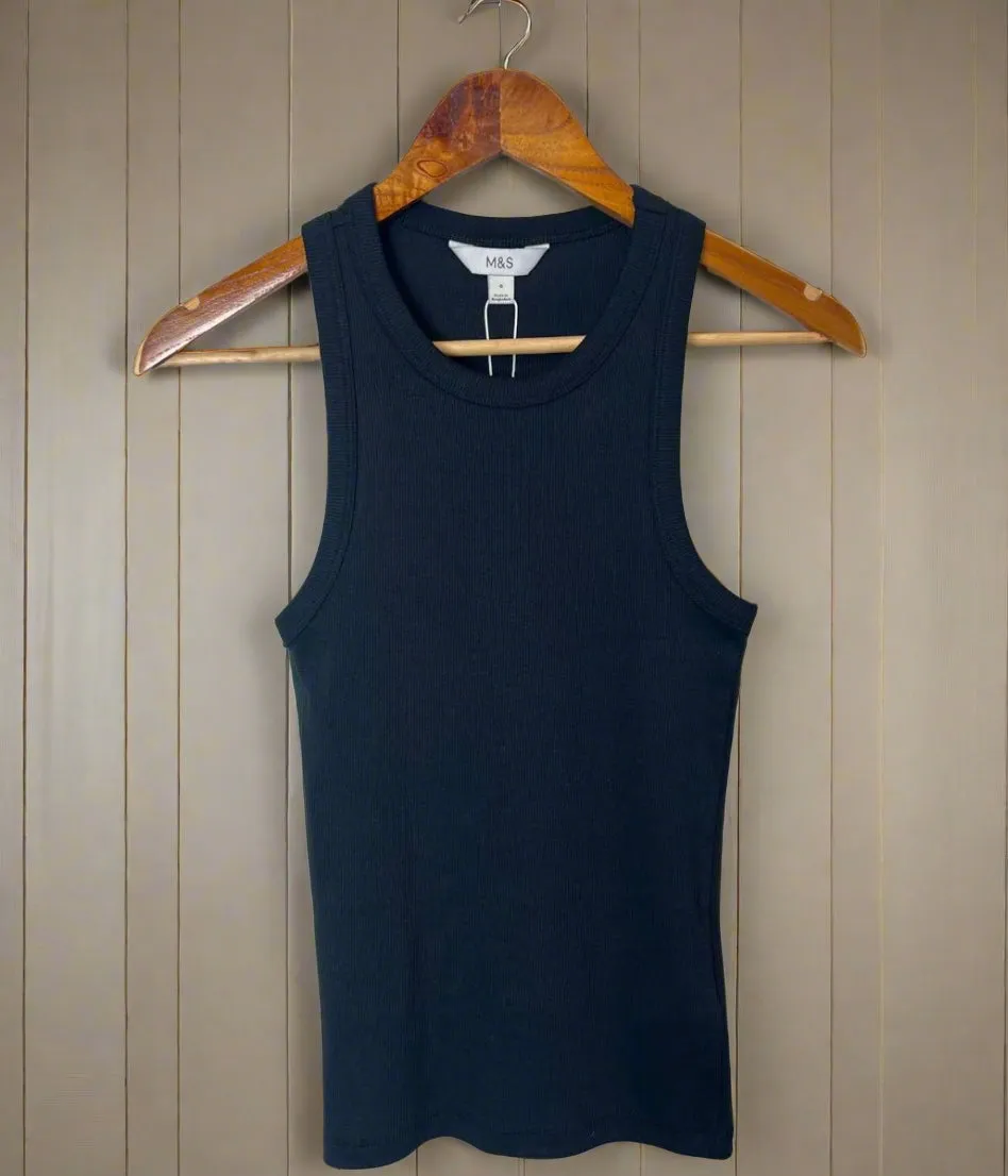 Black Ribbed Vest Top Quick Dry Material