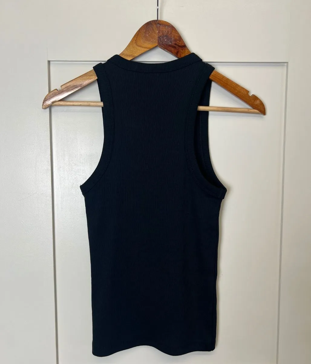 Temperature Regulating Fabric Black Ribbed Vest Top