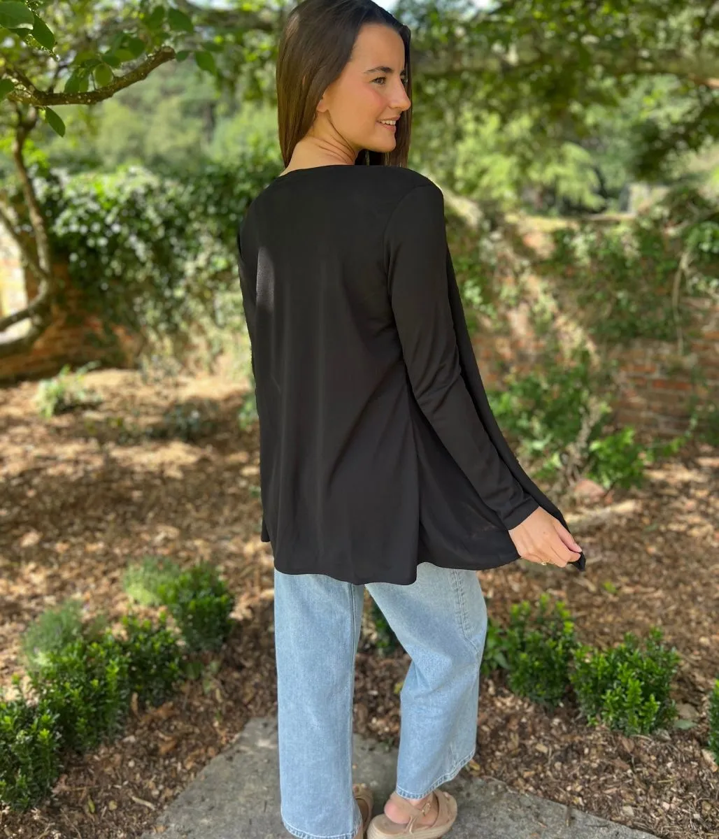 Black Waterfall Open Lightweight Cardigan Classic Polo AllDay Comfort Design
