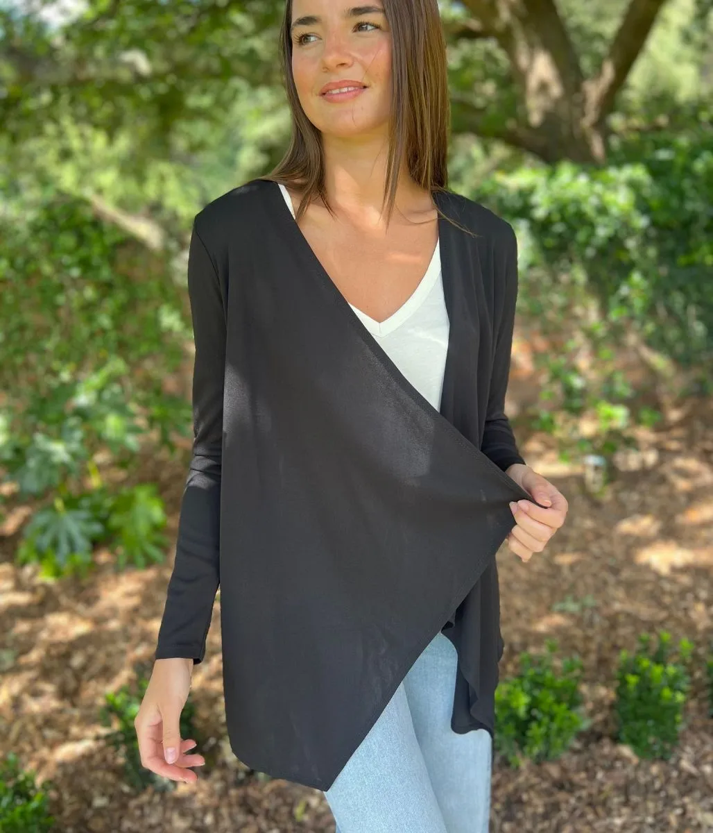 Black Waterfall Open Lightweight Cardigan Ventilated Side Panels
