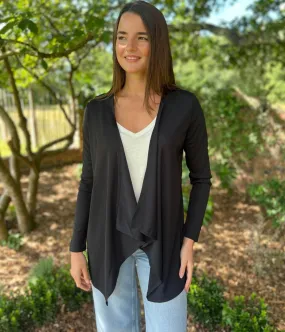 Hidden Zipper Closure NonIrritating Black Waterfall Open Lightweight Cardigan