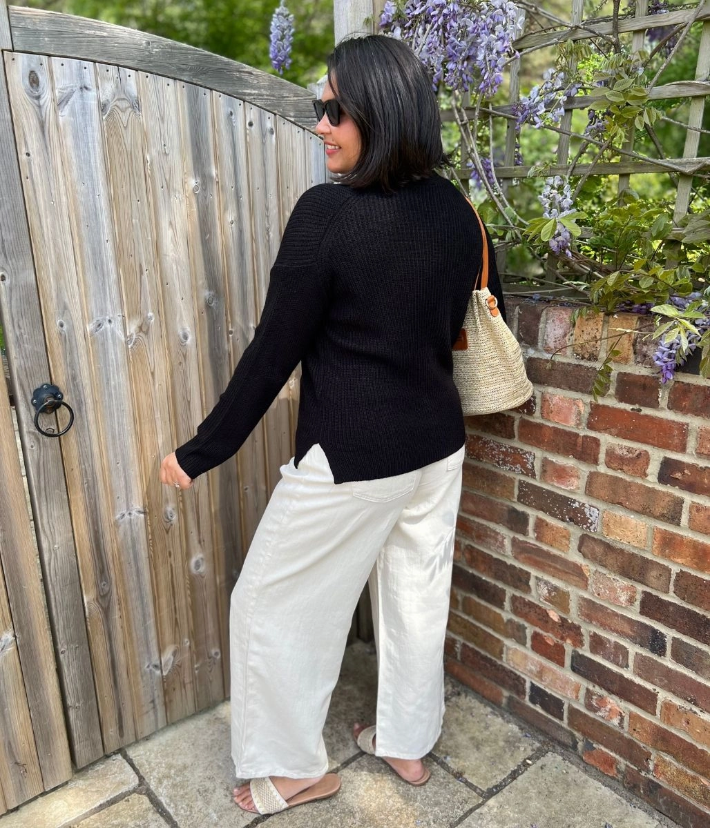 Eco Friendly Yarn Blend Layered Look Black Boxy V Neck Cardigan