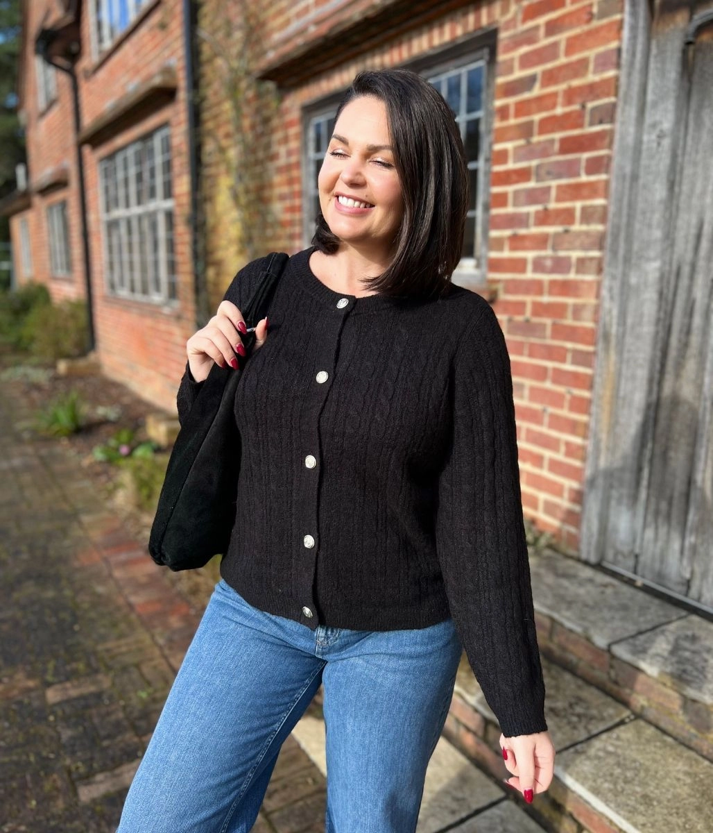Cozy Style Black Cable Knit Classic Cardigan