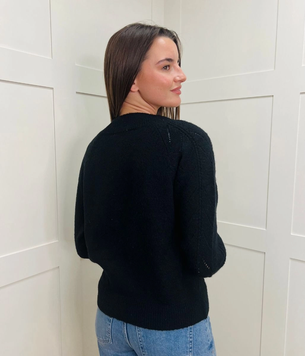 Black Pointelle Crew Neck Jumper Quick Dry Performance