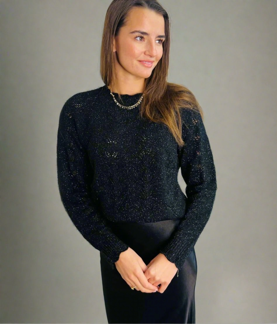 Black Pointelle Sparkle Jumper Soft and Warm