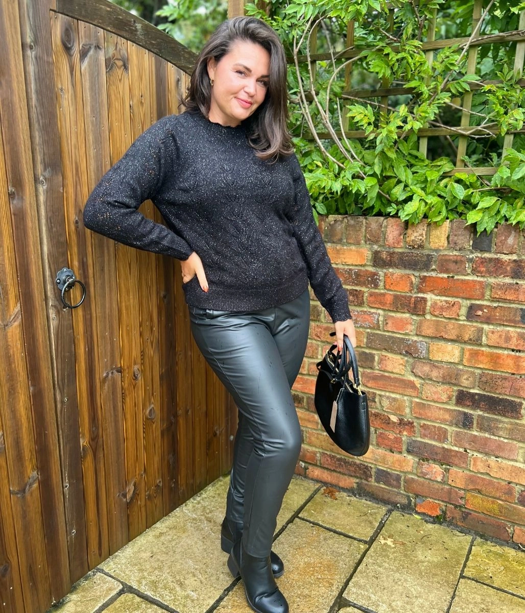 Black Pointelle Sparkle Jumper Light Fit Design Layered Must-Have