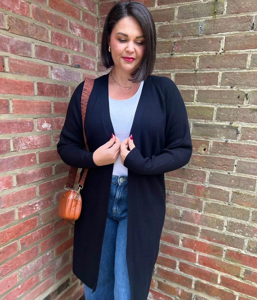 Black Ribbed Longline Cardigan Quick drying material Cozy Waist