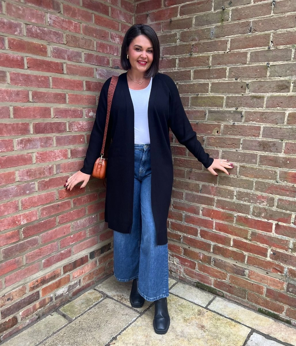 Black Ribbed Longline Cardigan Sustainable Sourcing Certified