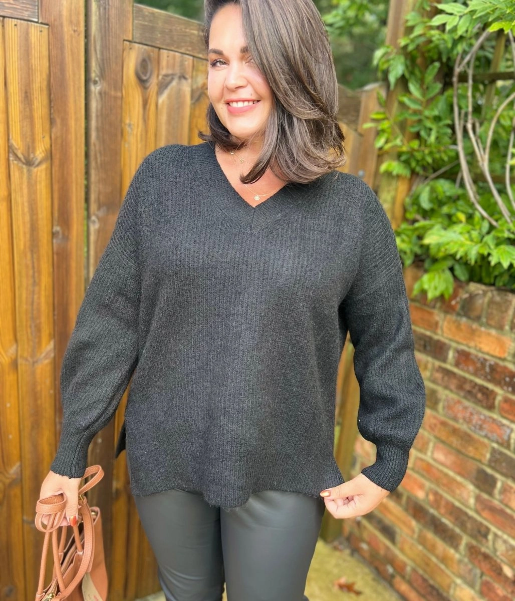 Chilly Days Wear Classic Comfort Black Ribbed V Neck Jumper