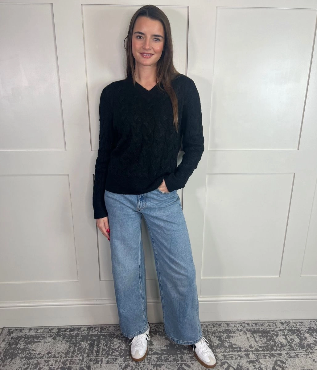 Perfectly Warm Black Sparkle Cable Knit Jumper