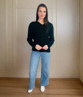 Black Sparkle Cable Knit Jumper Cozy All-Day Winter Fashion