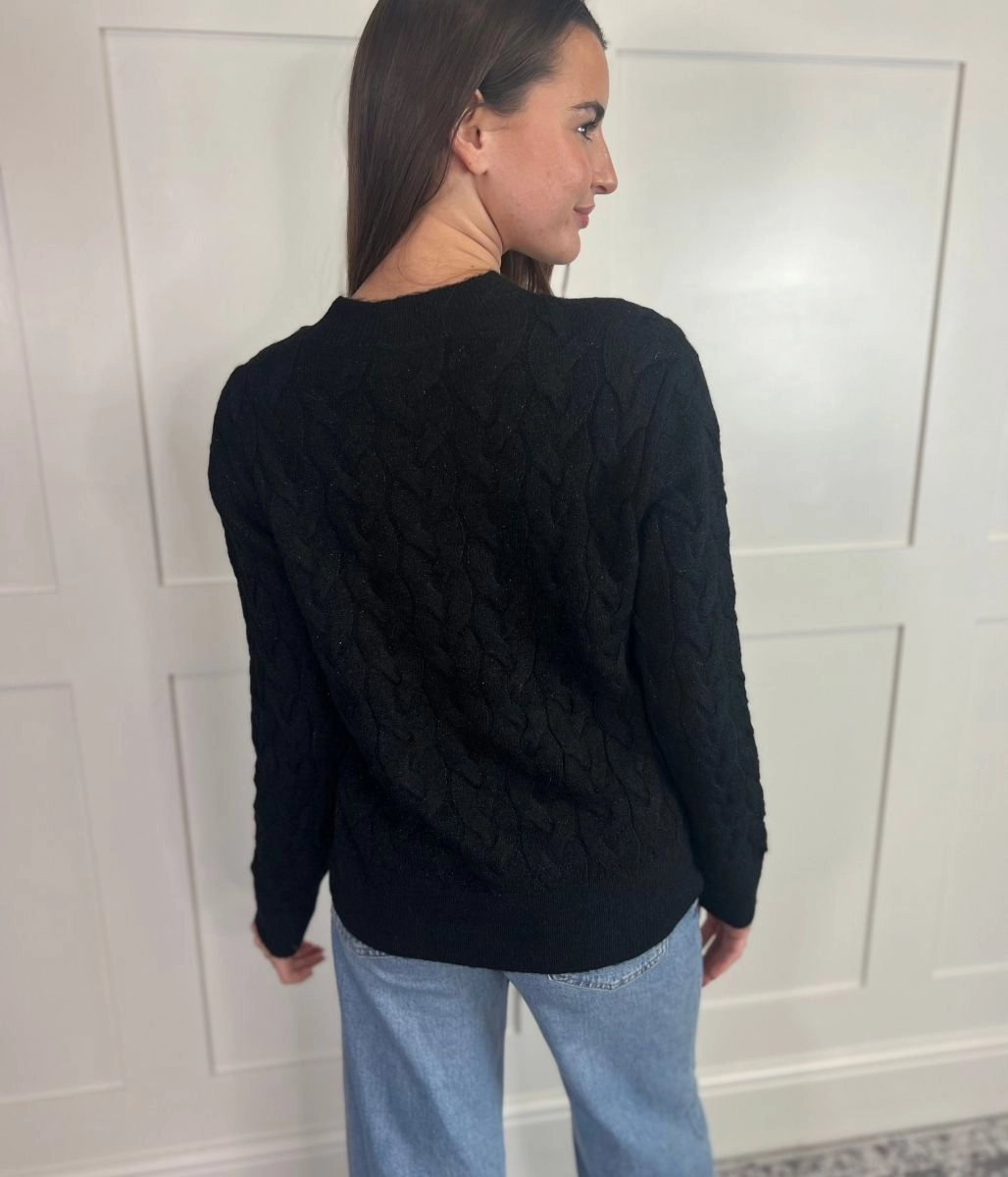 Chilly Day Comfort Ultimate Warmth Black Sparkle Cable Knit Jumper