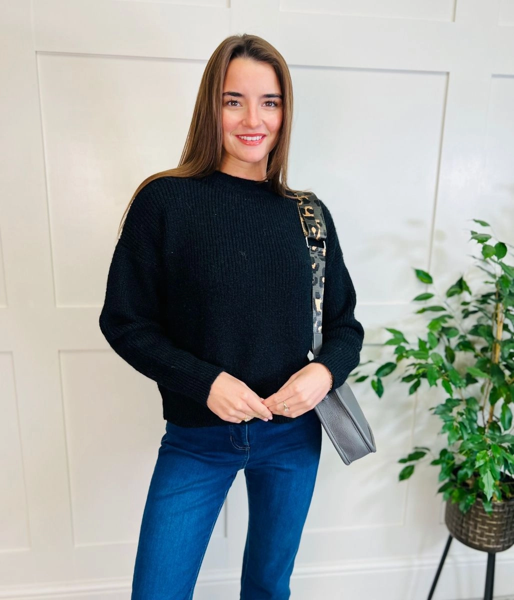 Light Reflective Yarn Premium Comfort Black Wool Blend Classic Jumper