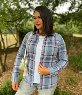 V Neck Design Blue Check Soft Jersey Shirt