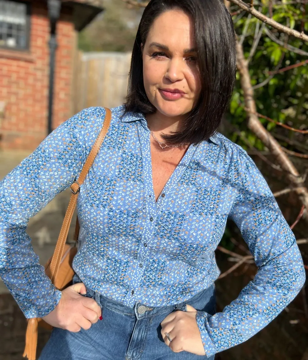 Blue Patchwork Print Annie Jersey Shirt NonIrritating