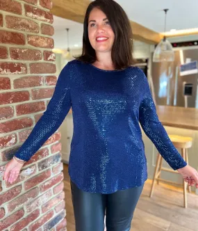 AdjustableCuffSystem HypoallergenicFabric Blue Sparkle Cowl Back Tunic Top