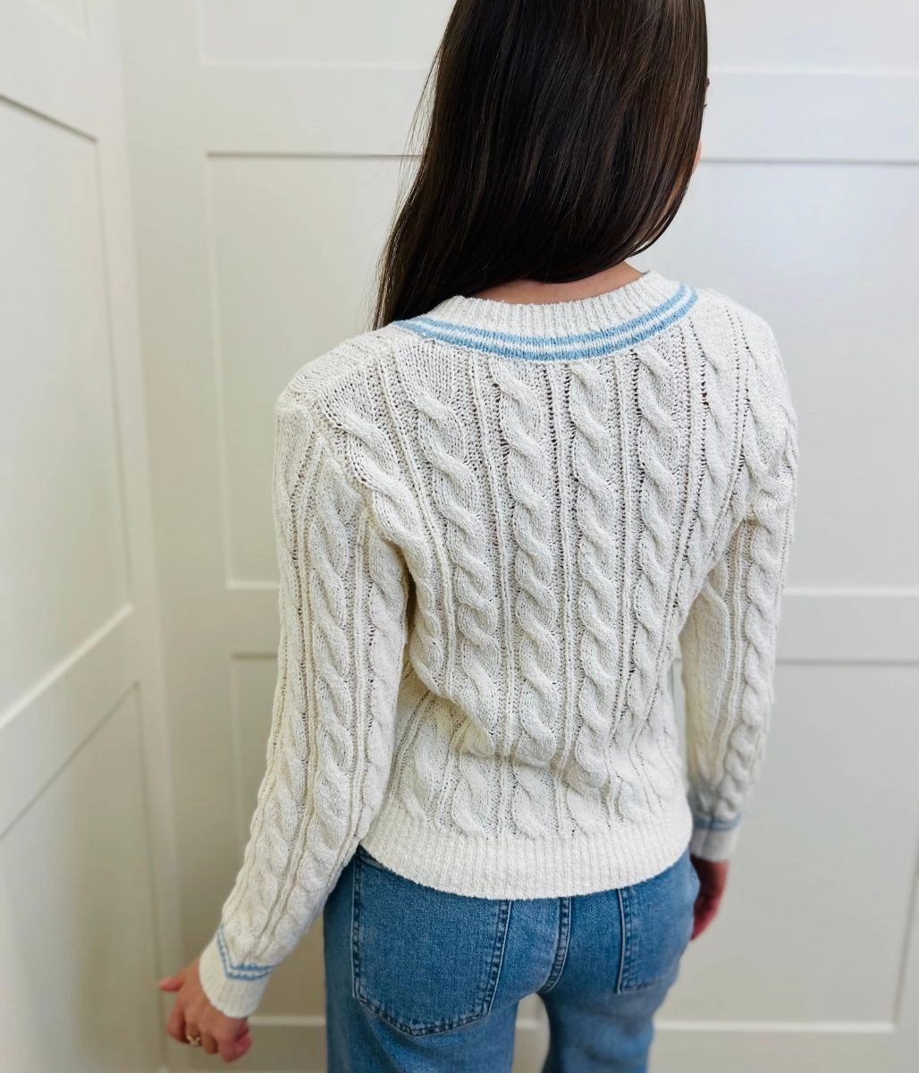 Blue & Ivory Cricket Jumper Seasonal Fashion High Twist Yarn Structure