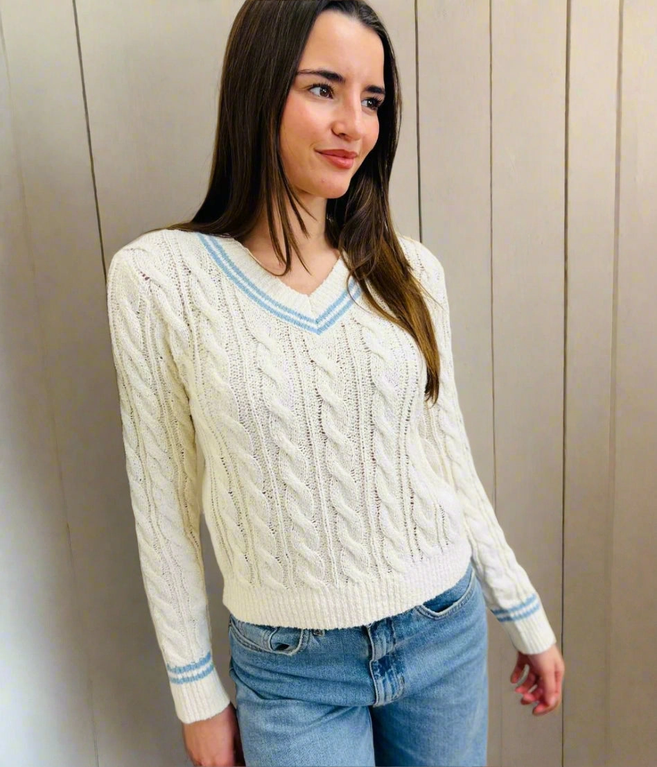 Fashionable Look Blue & Ivory Cricket Jumper