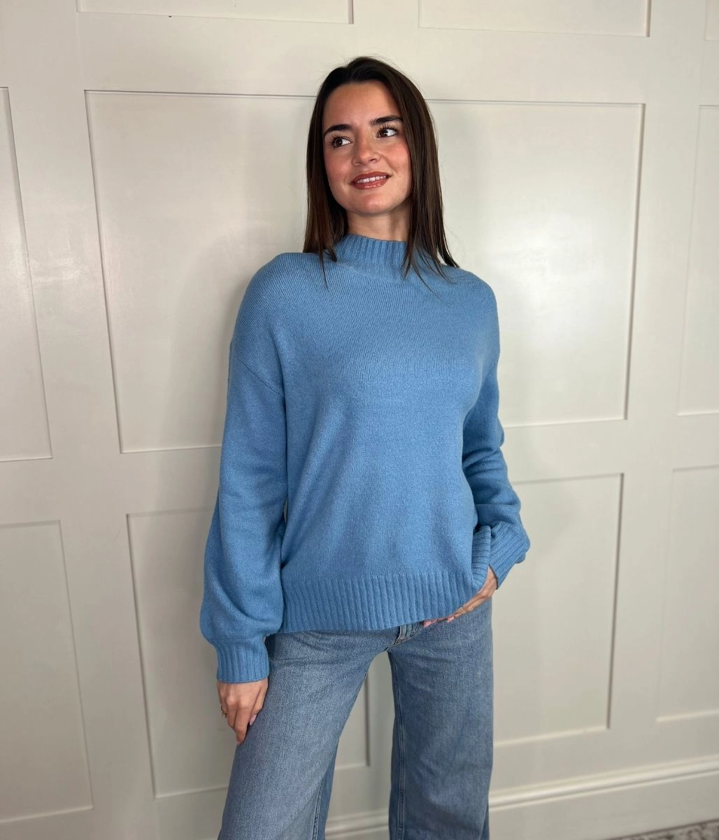 Blue Heidi Relaxed Jumper Quick Knit Natural Fiber Blend