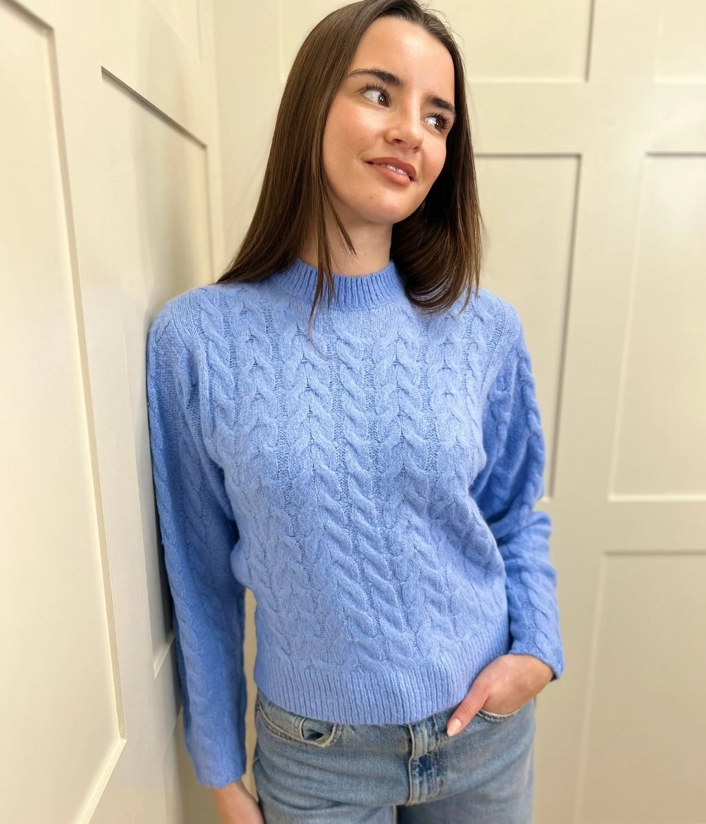 Breathable Wool Snuggly Knitwear Blue Soft Cable Jumper