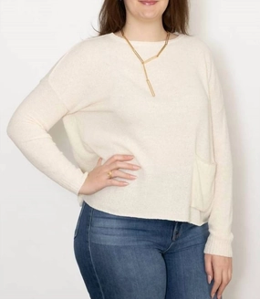 Boatneck Boucle Pullover Sweater In Cream Luxury Fiber Blend