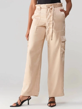 Eco Friendly Dye Process All Tied Up High Rise Cargo Pant In Moonlight Beige