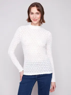 Lace Mock Neck Top - Ecru Neutral Tone Palette