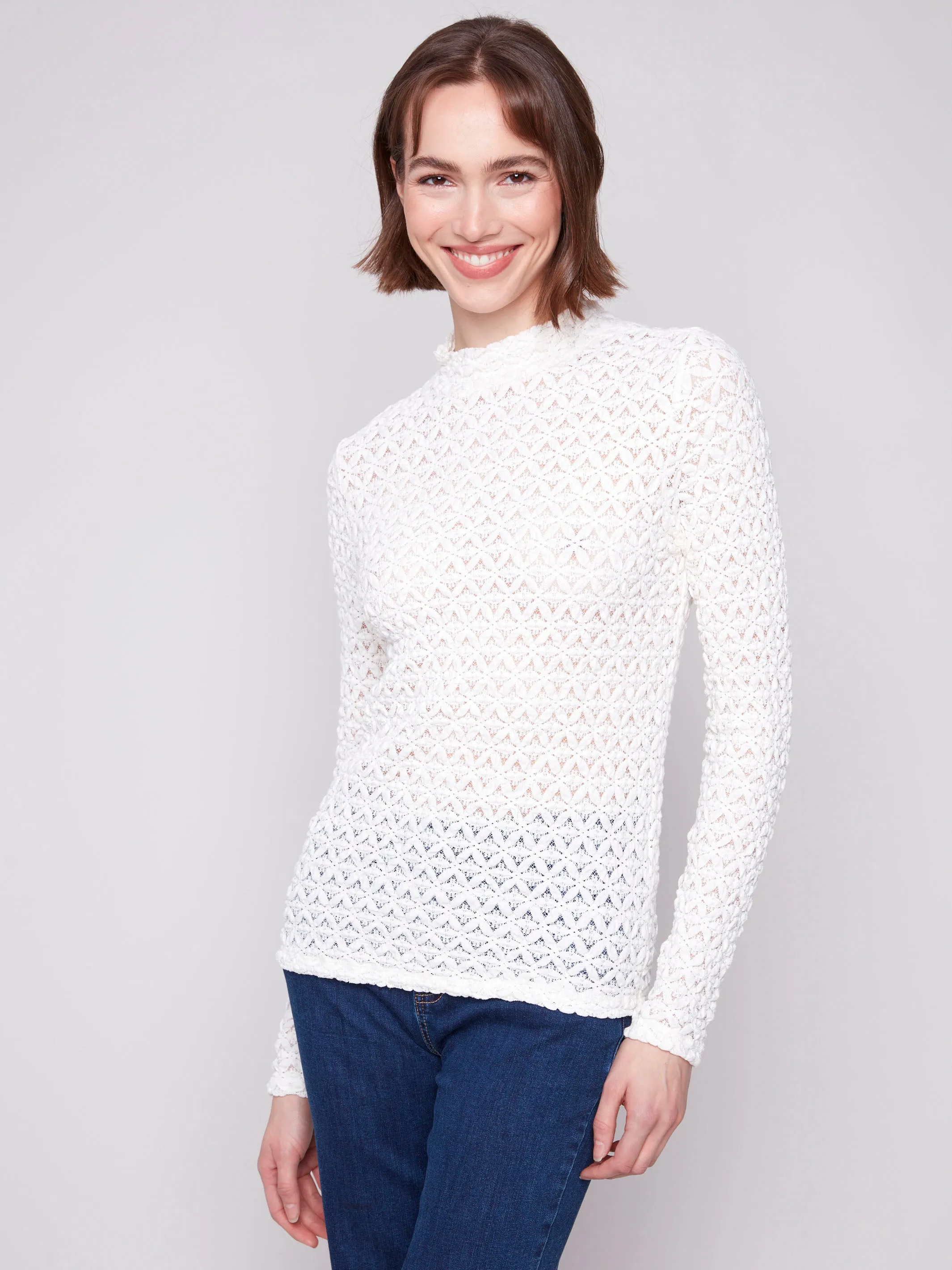 Lace Mock Neck Top - Ecru Organic Cotton Fiber