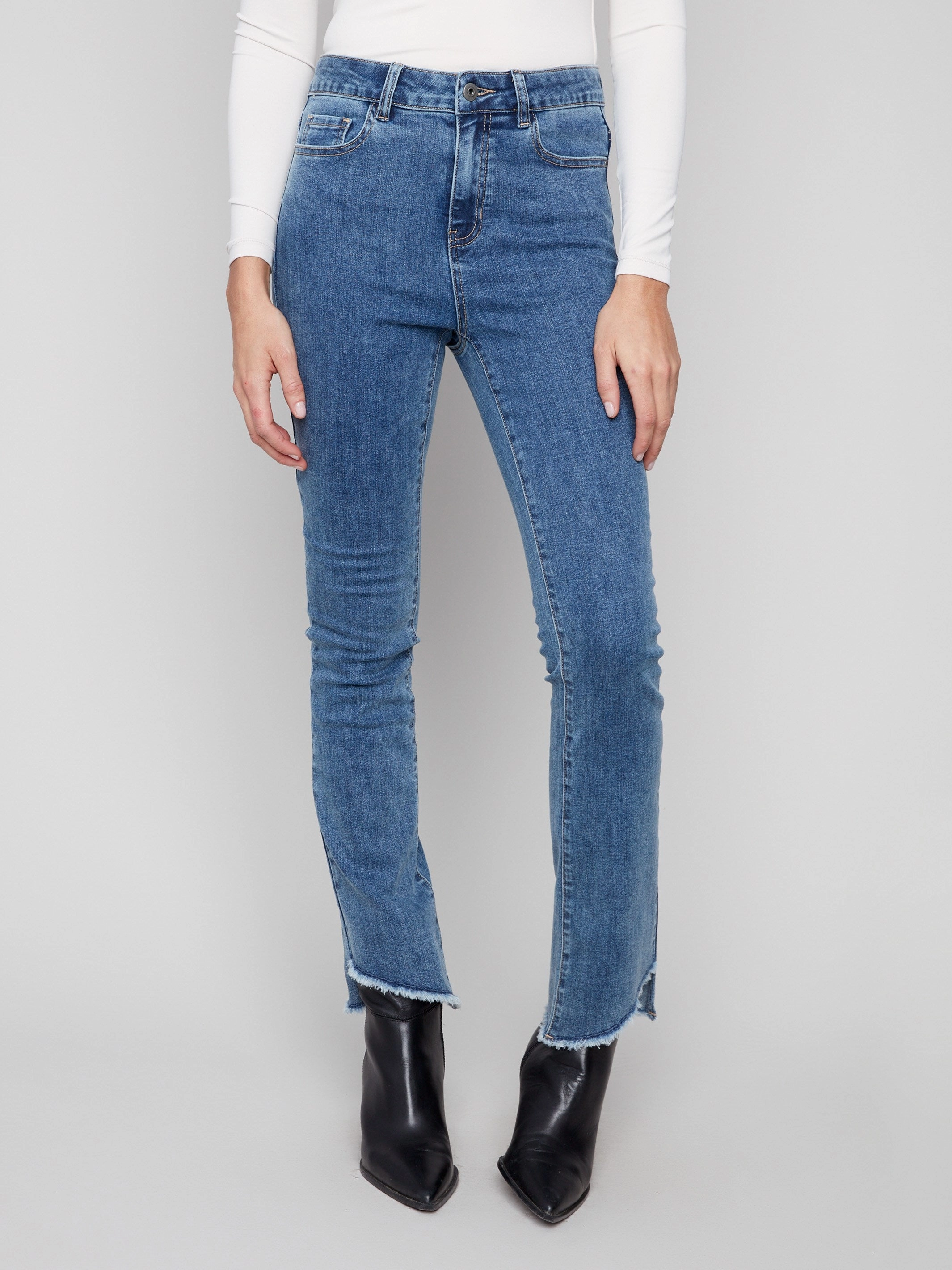Bootcut Jeans With Asymmetrical Hem - Medium Blue Urban Explorer Picnic Style All weather