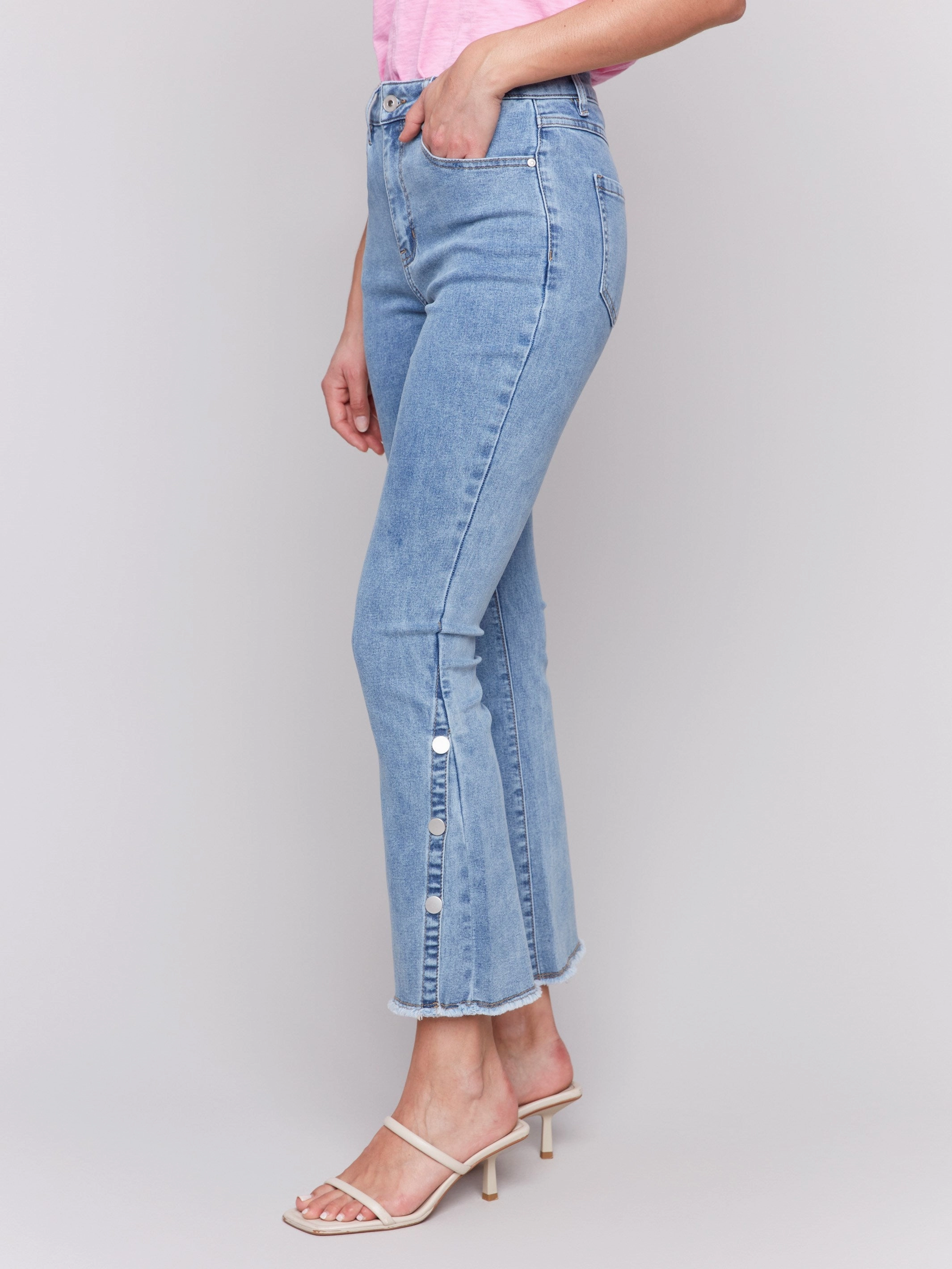 Trend Setter Vintage Lover Spring Mood Bold Look Bootcut Jeans with Side Snap Detail - Light Blue