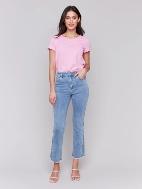 City Walk Comfy Weekend Getaway Bootcut Jeans with Side Snap Detail - Light Blue