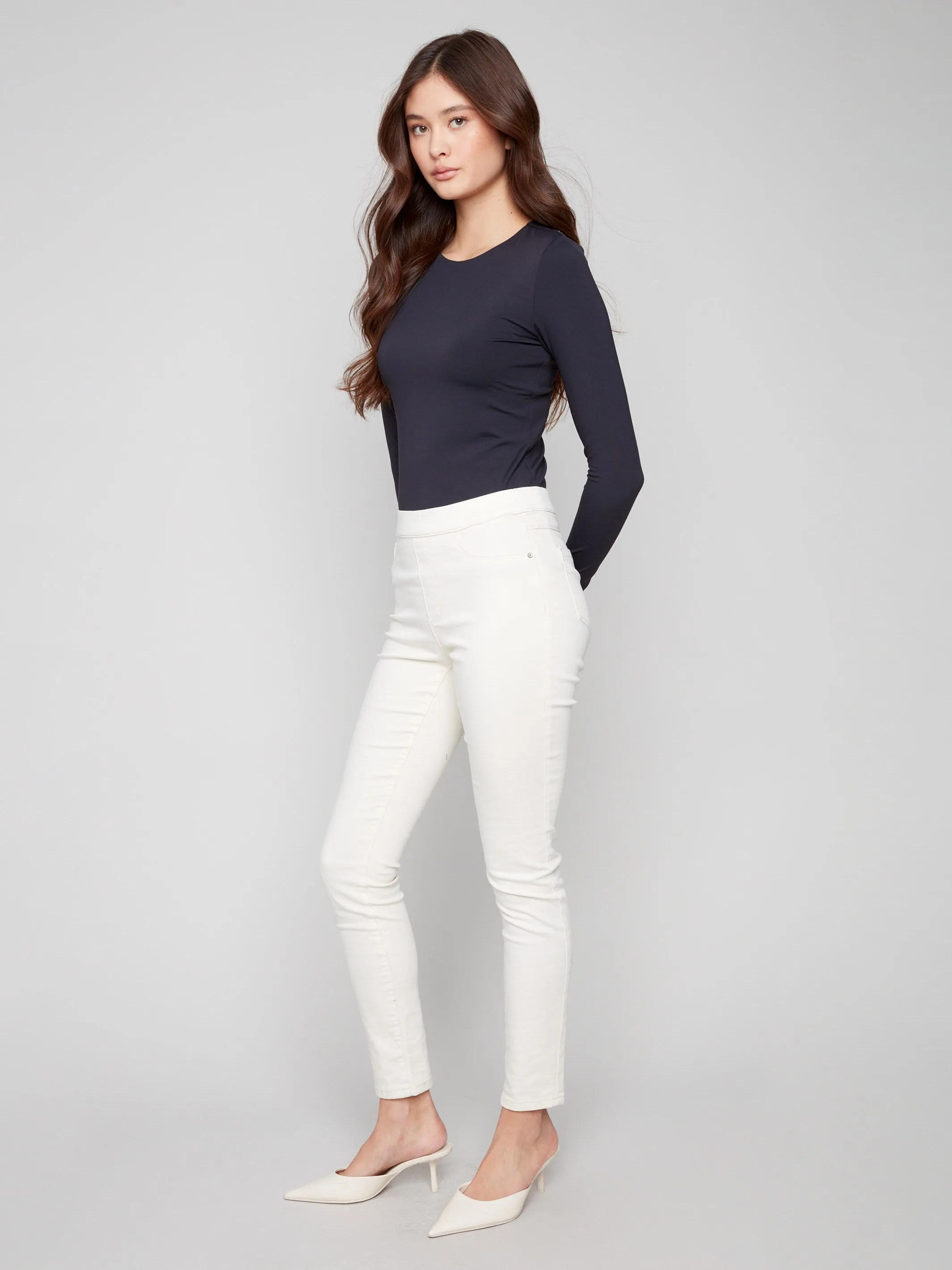 Twill Pull-On Pants - Natural Mid-rise fit All Day Wear