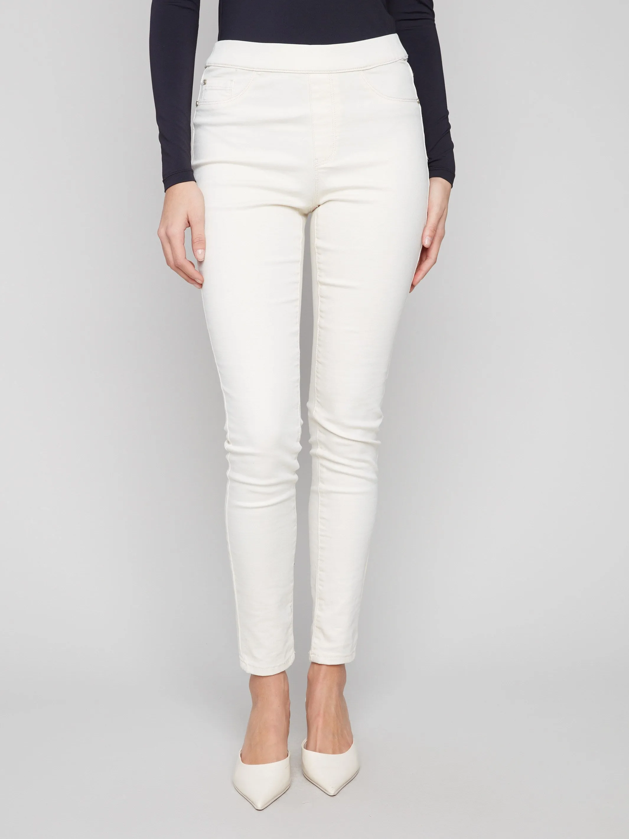 Trendy Look Slim Wear Design Twill Pull-On Pants - Natural