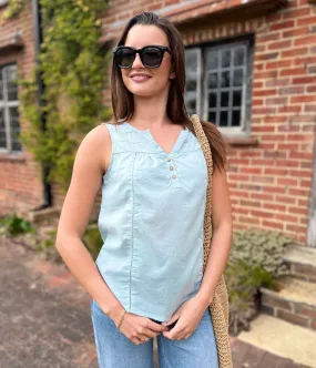 Stylish Hoodie Sage Dobby Sleeveless Blouse