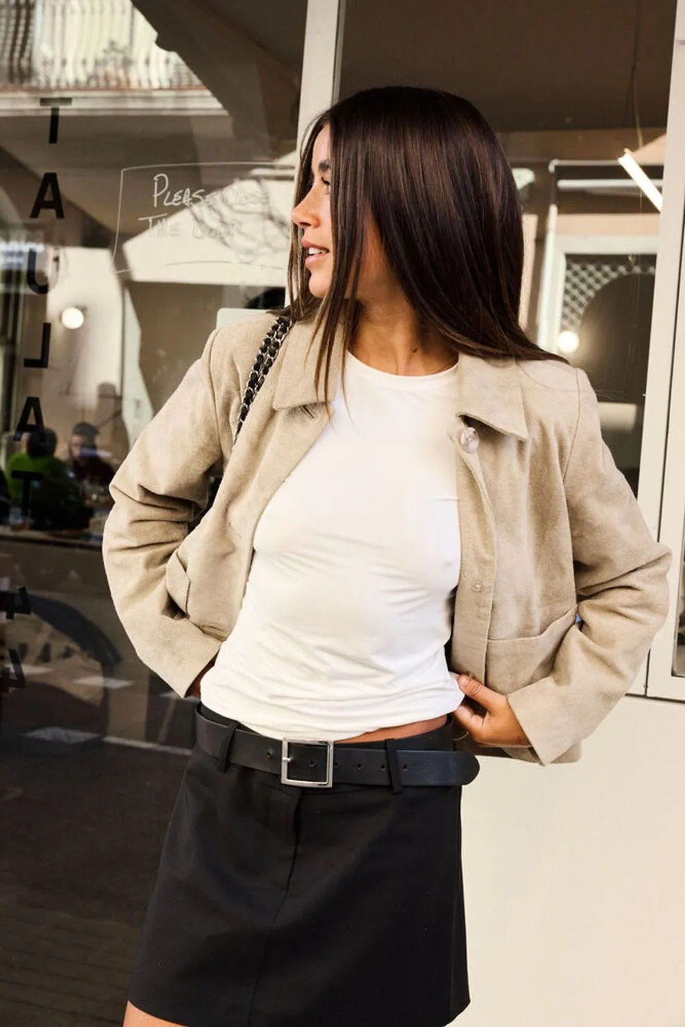 LowMaintenanceMaterial Textured Weave Pattern BRUNA FITTED TEE