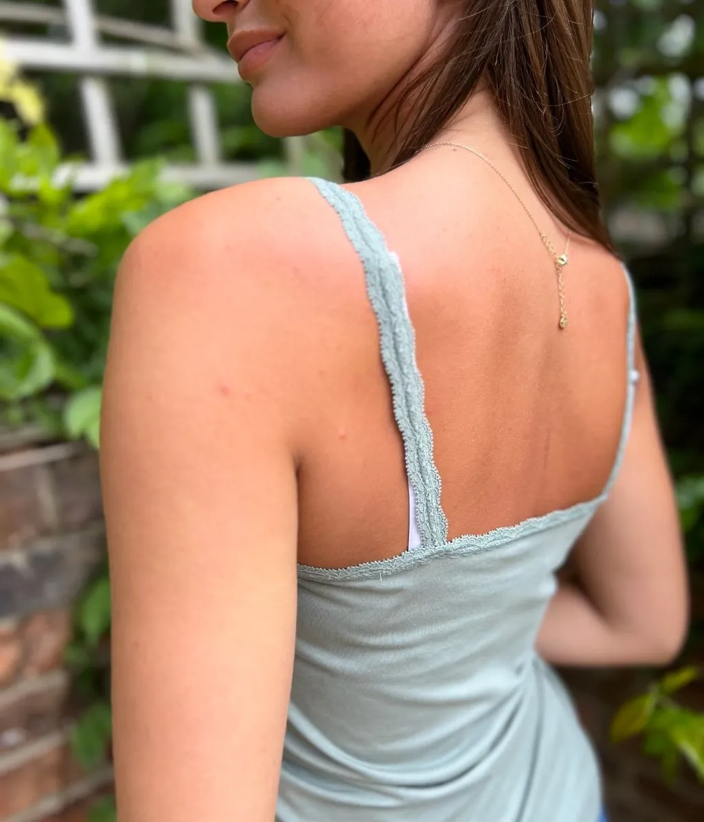 Sporty Hoodie Khaki Lace Trim Cami Top