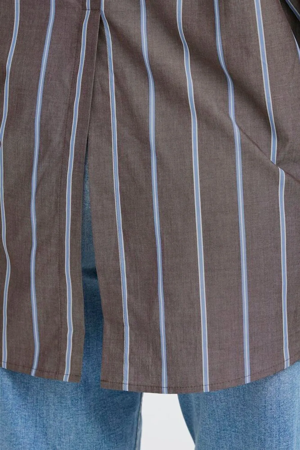 Hypoallergenic Textile Ribbed Neckline YONDER BROWN STRIPE BUTTON DOWN