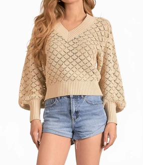 Comfortable Design Multi Panel Construction Brie V-Neck Long Sleeve Sweater In Sand