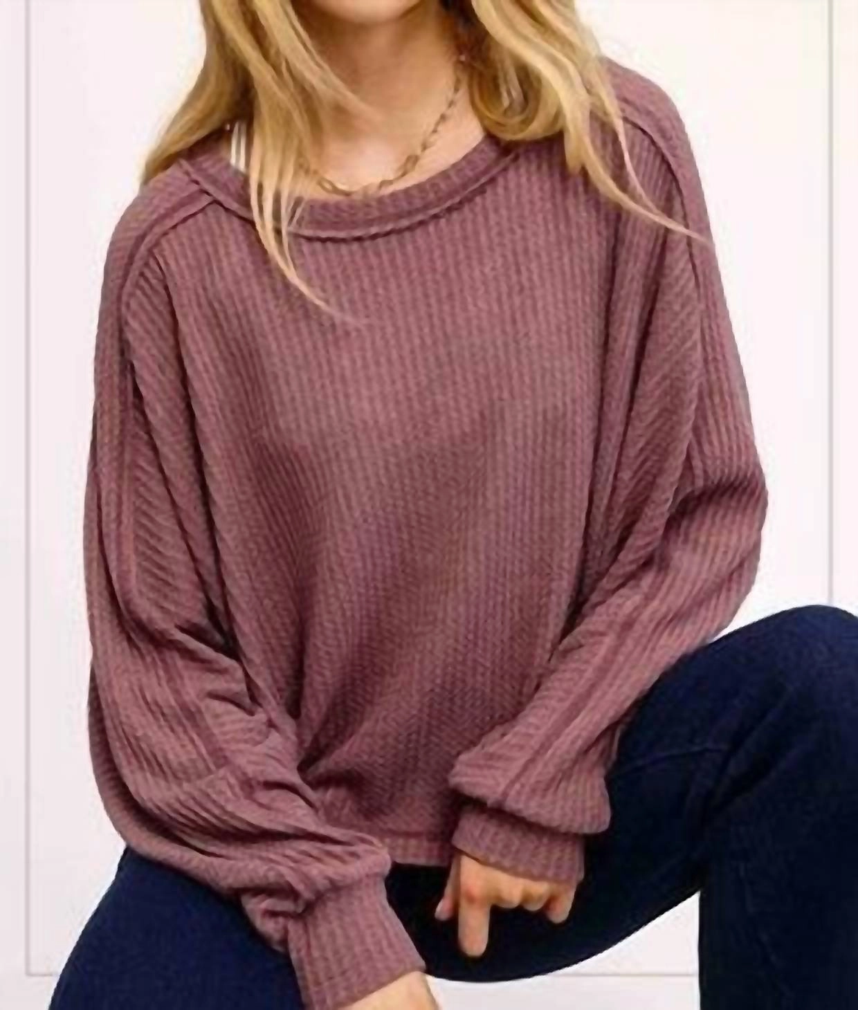 Warm design Brittany Long Sleeve Waffle Top In Berry