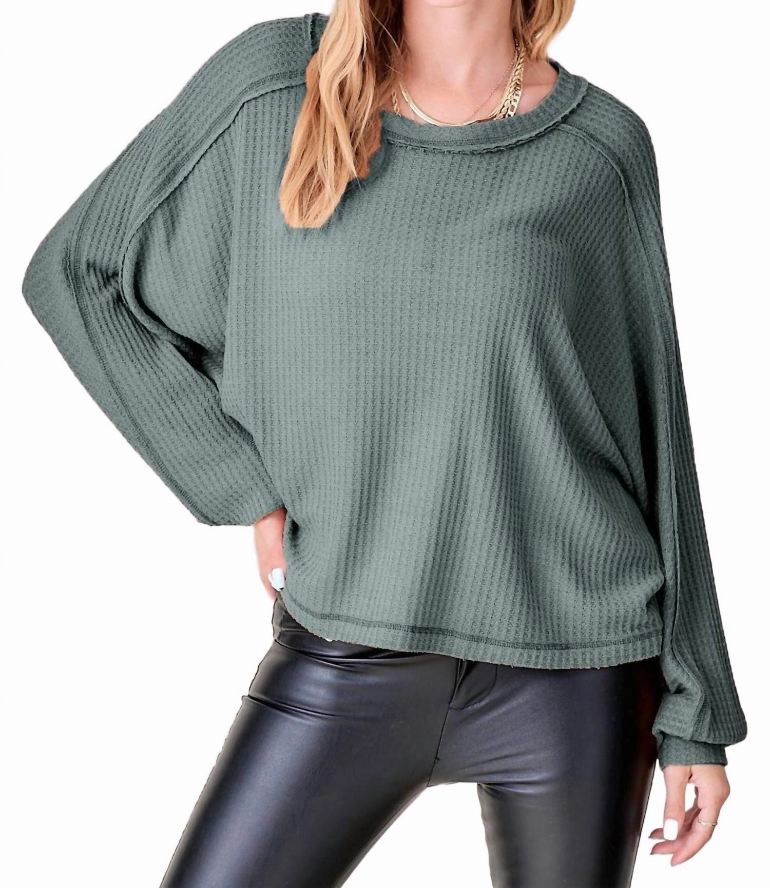 Cold Weather Must-Have Brittany Long Sleeve Waffle Top In Teal Green