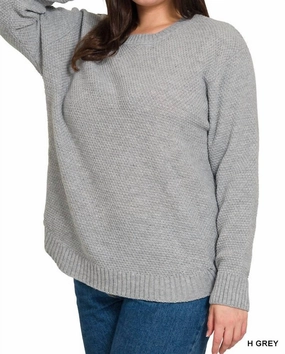 Comfy Warmth Brooklyn Round Neck Sweater Plus In Heather Grey