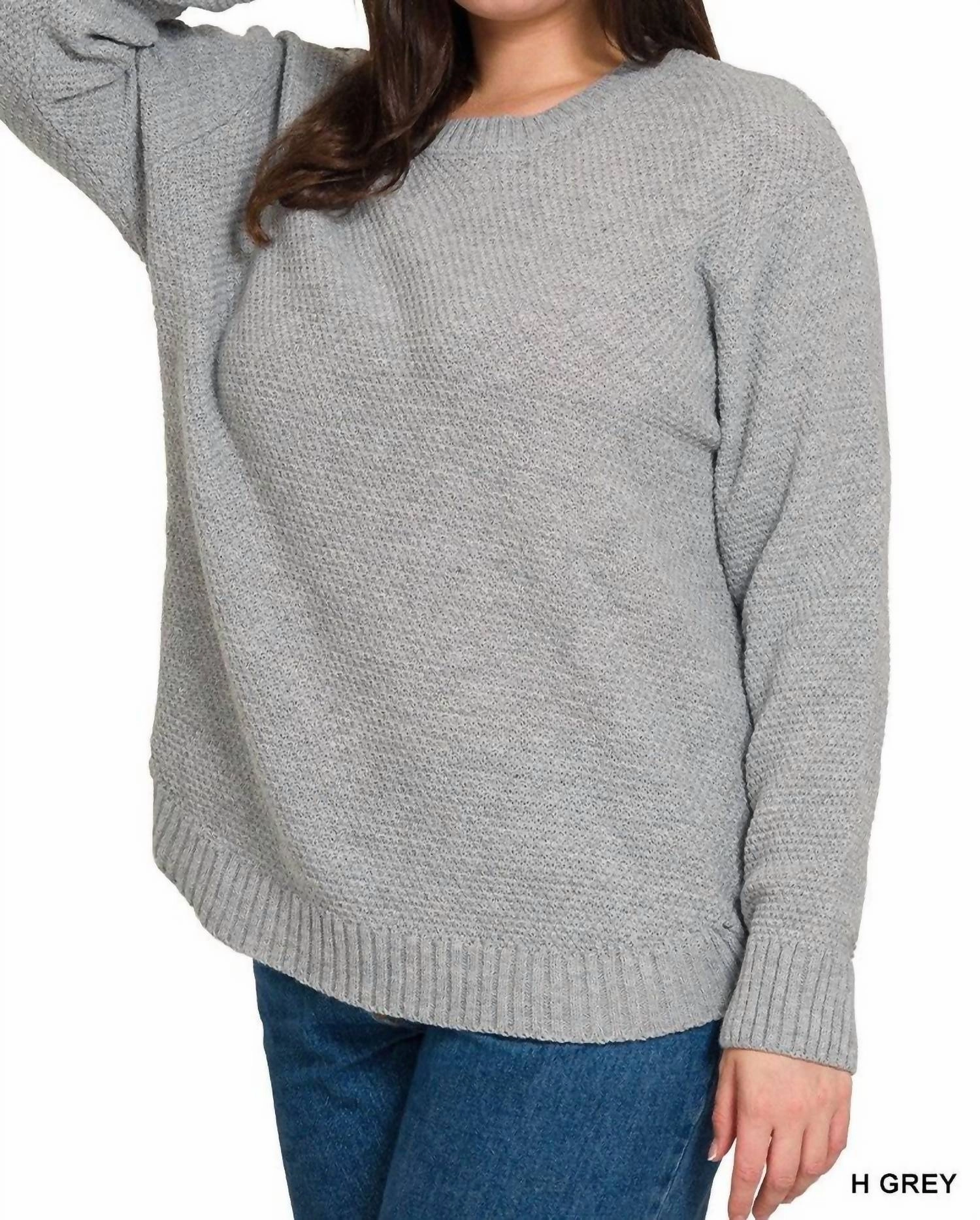 Comfy Warmth Brooklyn Round Neck Sweater Plus In Heather Grey