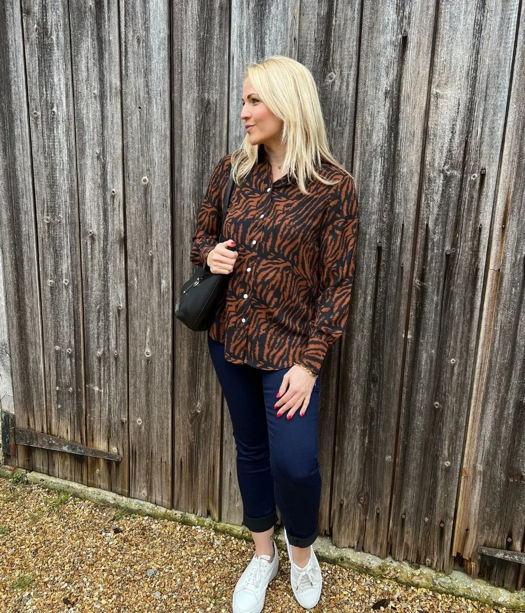 MinimalistCut Brown Animal Print Shirt