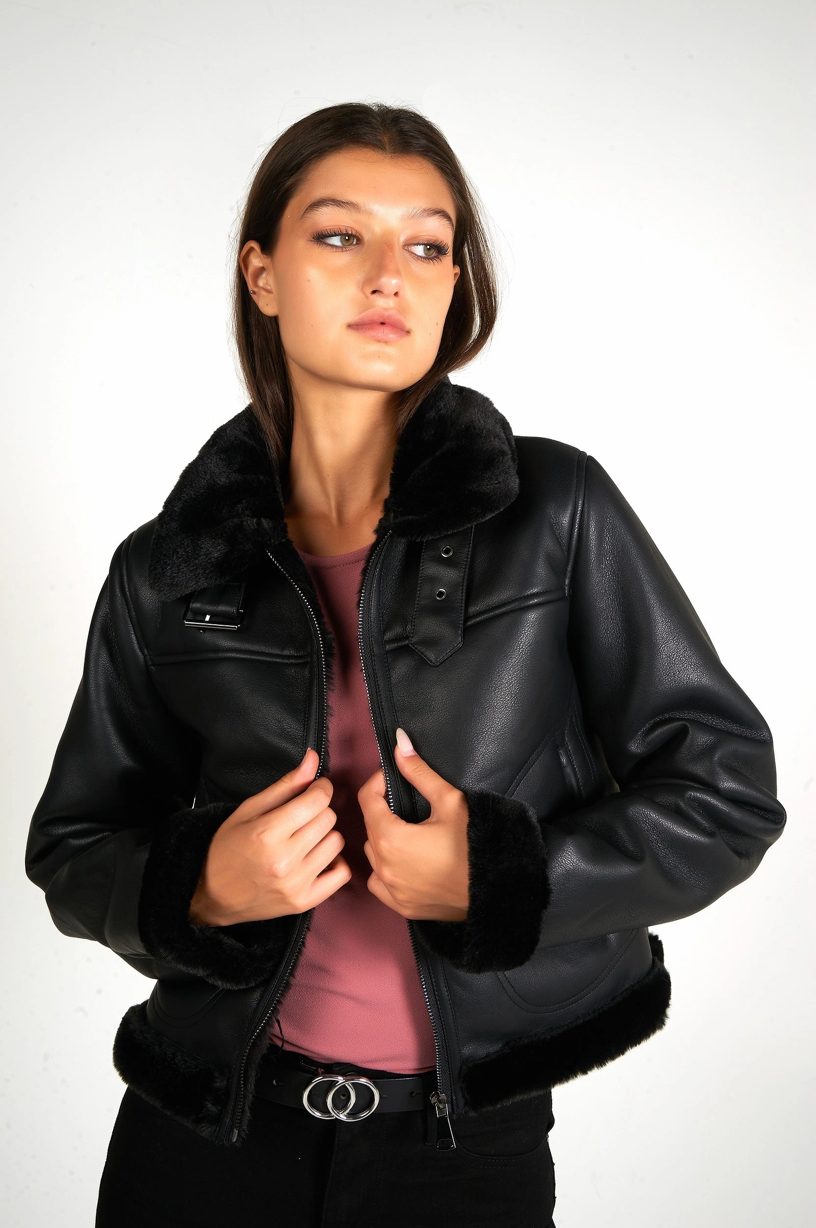 Veste en faux cuir et fourrure - 2785-1 - (E-C6) Thermal Core Technology
