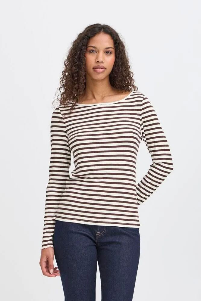 YarnDye Technique REFINED SQUARE NECK STRIPED TOP