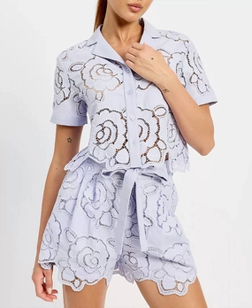 Brynlee Belted Shorts In Lilac music event look Easy Care Fabric