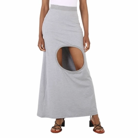 Breathable Material Burberry Ladies Grey Melange Stretch Silk Jersey Step-through Skirt