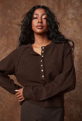 BROWN HENLEY LONG SLEEVE StainRepellentCoating Mesh Lining